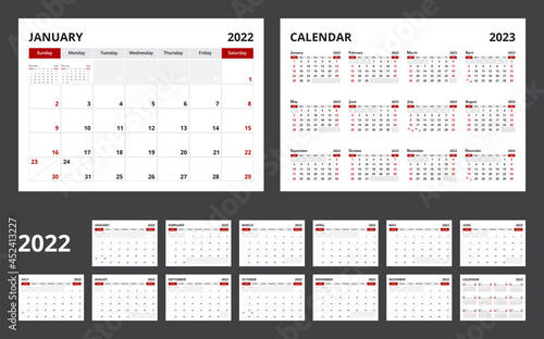 2022 calendar planner set for template corporate design week start on Sunday.