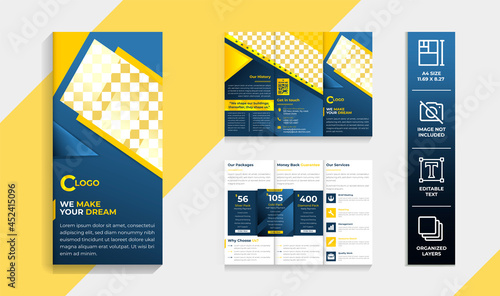 Yellow gradient Construction Trifold Brochure premium template vector on white background