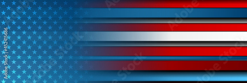 USA colors, stars and stripes abstract banner design. Independence Day modern vector background. Corporate concept american flag