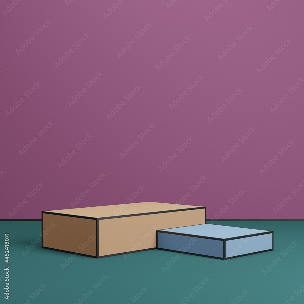 Abstract geometric blank empty space minimal pop art style product cosmetic banner advertising cylinder platform podiums stand show display mock up pastel colour background studio. 3d rendering. Abstract geometric blank empty space minimal pop art style product cosmetic banner advertising cylinder platform podiums stand show display mock up pastel colour background studio. 3d rendering.