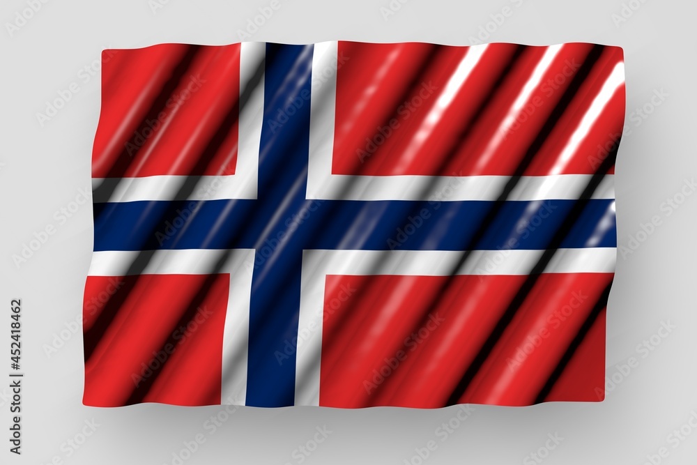 wonderful any holiday flag 3d illustration. - shiny flag of Norway with large folds lie isolated on grey