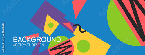 Abstract background. Blocks, lines, triangles, circles composition. Techno or business concept for wallpaper, banner, background, landing page