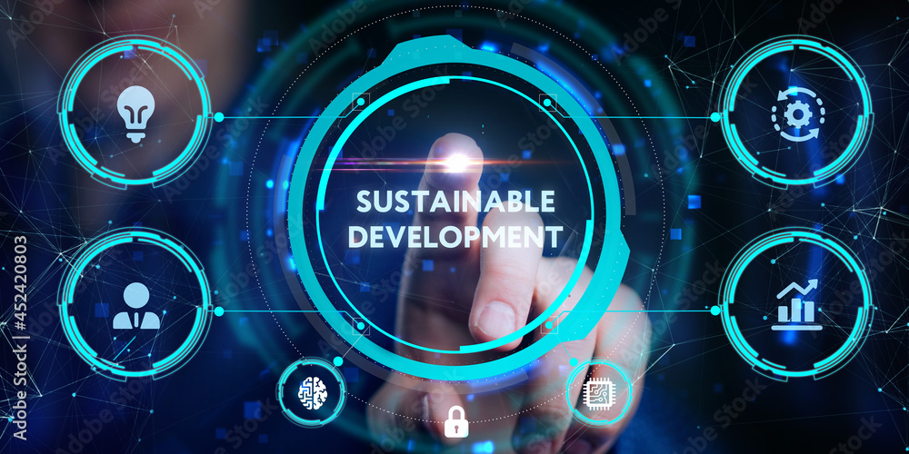 SUSTAINABLE DEVELOPMENT inscription, cloud technology concept. Business, Technology, Internet and network concept. SUSTAINABLE DEVELOPMENT inscription, cloud technology concept. Business, Technology, Internet and network concept.