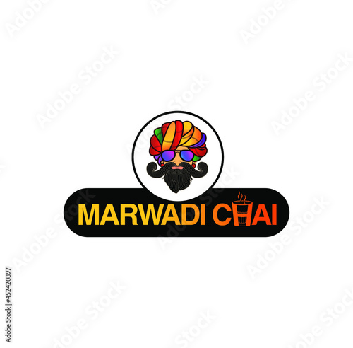 Marvadi (a Group of Hindu People) Tea logo with man face illustration.