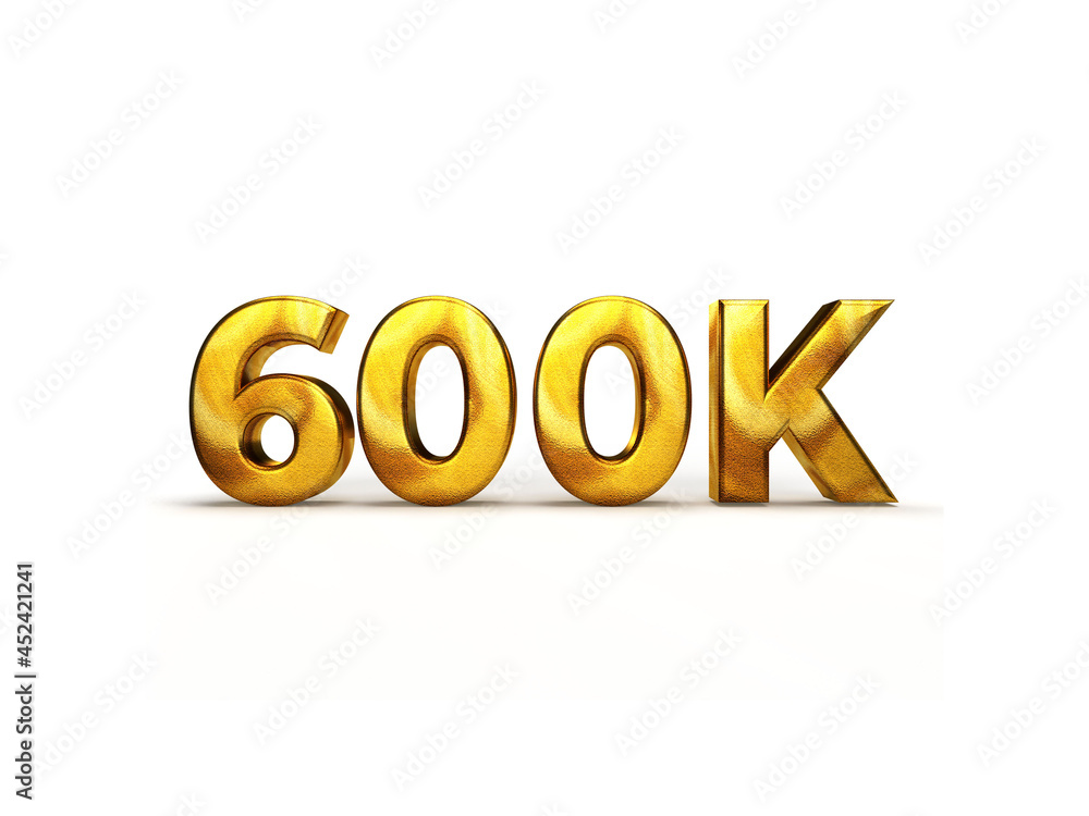 3D Golden Foil Text effect 600k Design on Isolated Background
3D Golden Foil Text effect 600k Design on Isolated Background