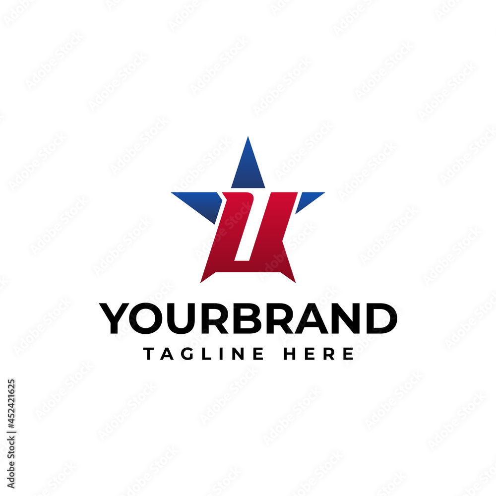 Letter U logo template with Star design element. Vector illustration. . star logo design concept template Letter U logo template with Star design element. Vector illustration. . star logo design concept template