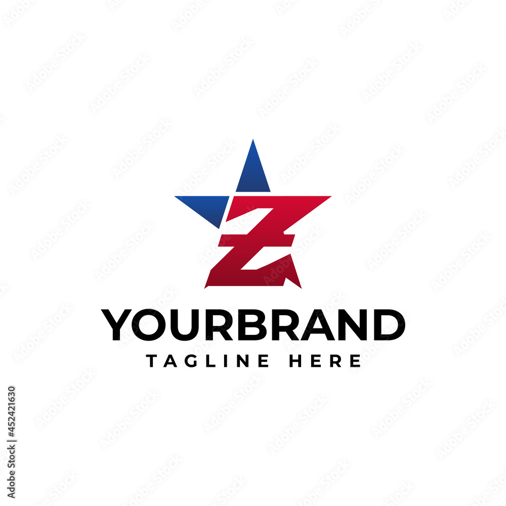 letter Z logo with blue star logo design concept template