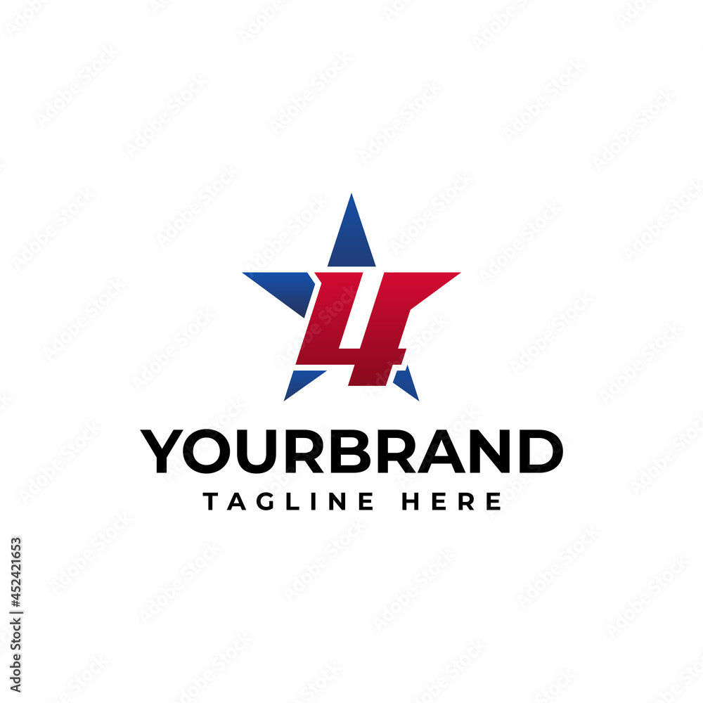 Logo template design, number 4 symbol with star element. star logo design concept template Logo template design, number 4 symbol with star element. star logo design concept template