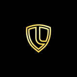 Gold Shield Logo Design for Letter L. Realistic Logo Template Design Vector for Letter L. Gold Metal Logo. Letter shield logo design concept template