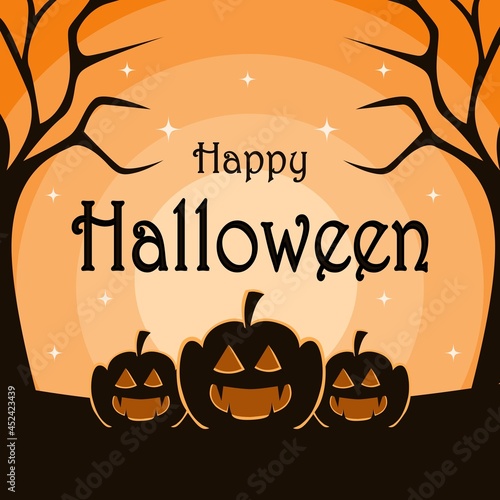 orange background halloween day greeting design. pumpkin ghost design.