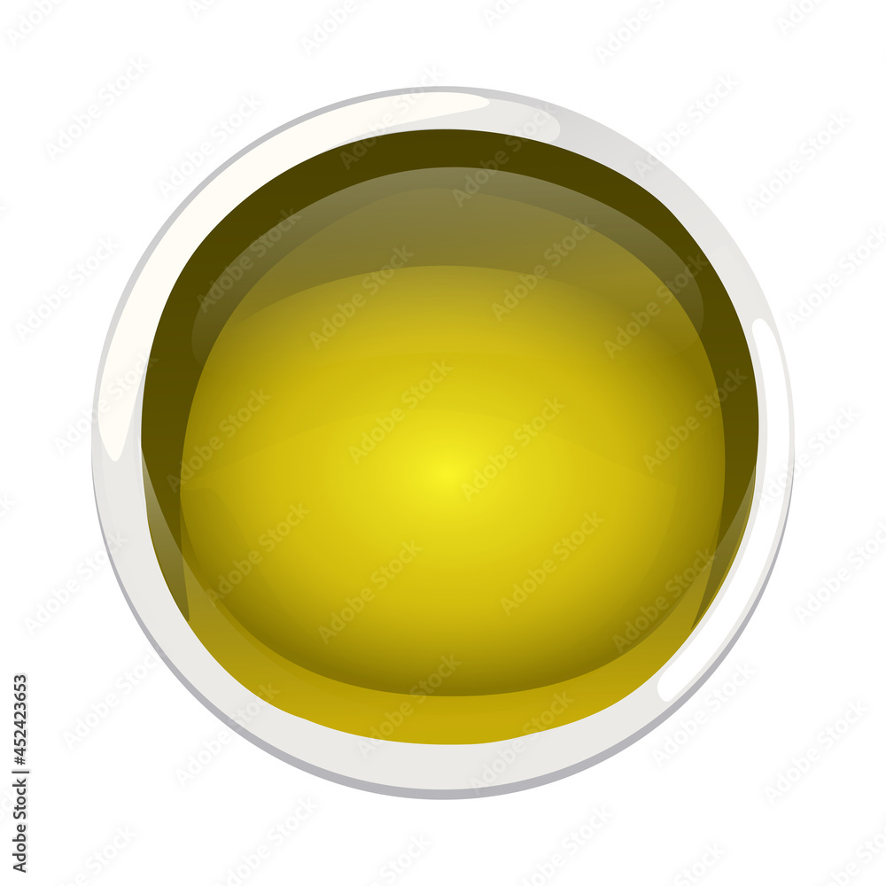 Yellow olive oil in bowl in cartoon style.