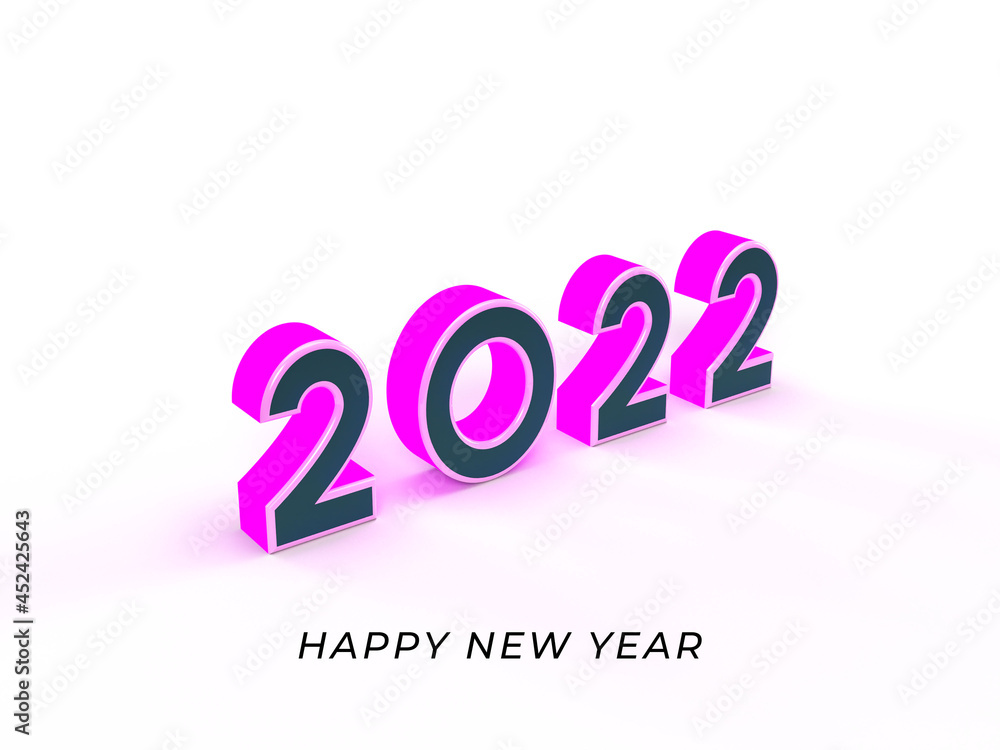 3D happy new year 2022 Design on Isolated Background