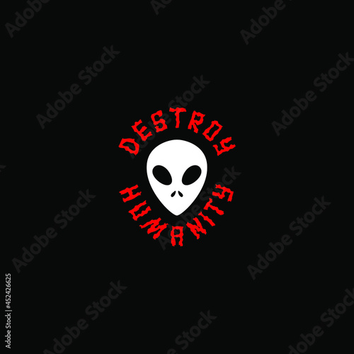 Vector illustration of alien. Destroy humanity. Horror art on black background.