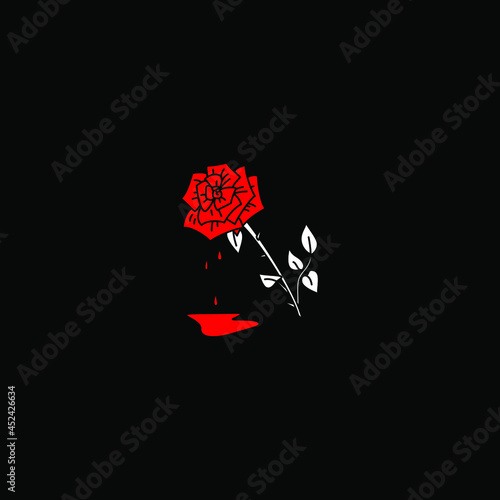 Vector illustration of bloody rose. Horror art on black background.