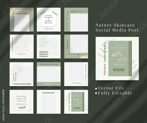 Content creator bundling for nature beauty skincare sale promotion on social media post template
