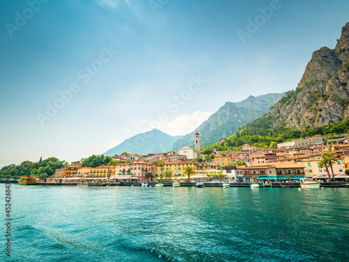 Lake view from boat to Limone sul Garda during summer 