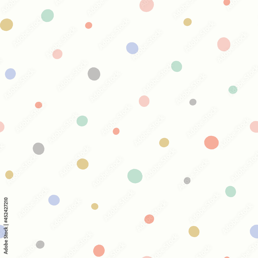 Dot pattern background. Vector polka dot seamless repeat design of scattered textured spots. Cute colourful geometric resource element.