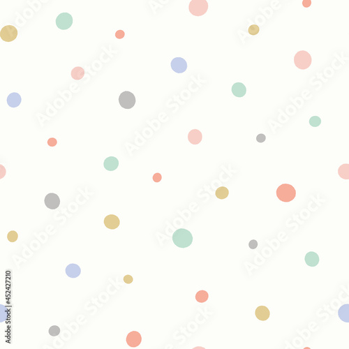 Dot pattern background. Vector polka dot seamless repeat design of scattered textured spots. Cute colourful geometric resource element.