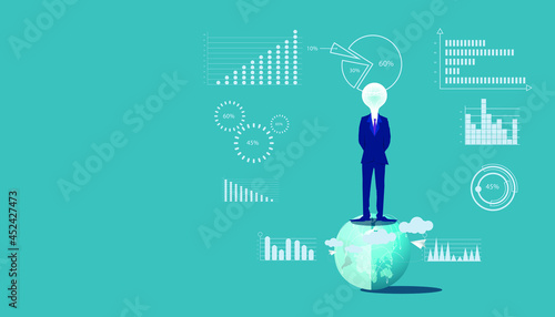 Businessman Human head Light bulb stand on world Text idea business plan  data  - Creativity modern Idea and Concept illustration. © Nattanee Srisuk