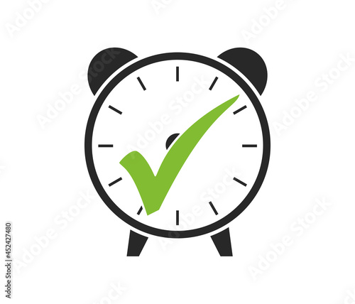 Häkchen und Uhr oder Wecker Symbol