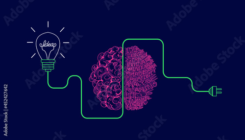  Brainstorming creative idea Concept,Innovation and solution,with Light bulb, brain, vector illustration.