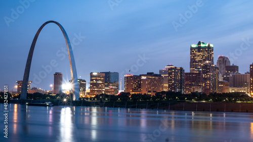 Skyline of Saint Louis with Gateway Arch by night - ST. LOUIS, MISSOURI - JUNE 19, 2019