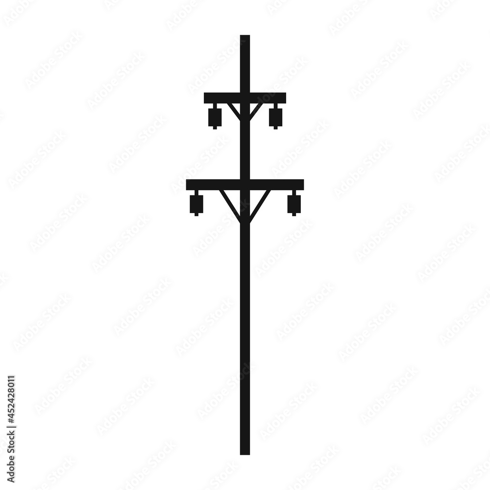 Electric tower. A power line support is a structure for holding wires. Support of an overhead power transmission line. Vector illustration isolated on a white background for design and web. Electric tower. A power line support is a structure for holding wires. Support of an overhead power transmission line. Vector illustration isolated on a white background for design and web.