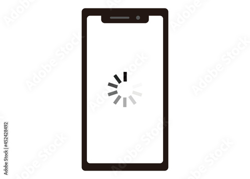 スマートフォン　起動中イメージメージイラスト　モノクロ　正面