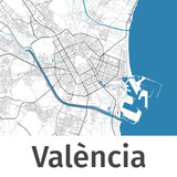 Valencia map. Detailed map of Valencia city administrative area. Cityscape urban panorama.