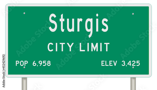 Rendering of a green South Dakota highway sign with city information