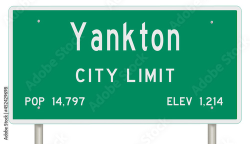 Rendering of a green South Dakota highway sign with city information photo