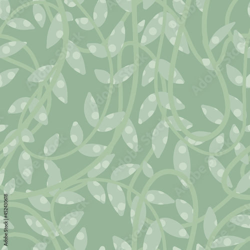 Seafoam grünes nahtloses Muster mit handgezeichneten Blättern und Lianenzweig