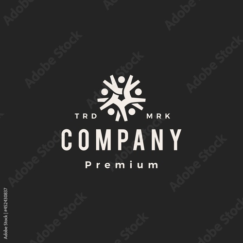 five people family group 5 team together hipster vintage logo vector icon illustration