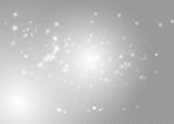 Light effect of dust. Golden stars shine with a special light. The light sparkles on a transparent background. Christmas bright dust effect.