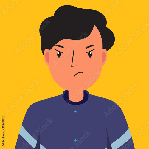 man angry. male with displeased face. dissatisfaction unhappy human face. Vector illustration for people emotions