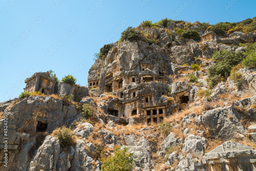 Incredible Ancient Lycian Tombs Carved in Stone in Myra, Turkey