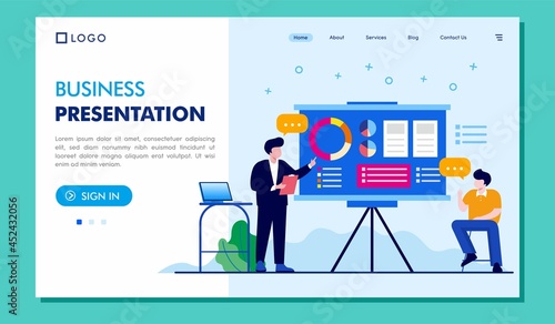 business presentation, communication, meeting, landing page flat illustration template vector