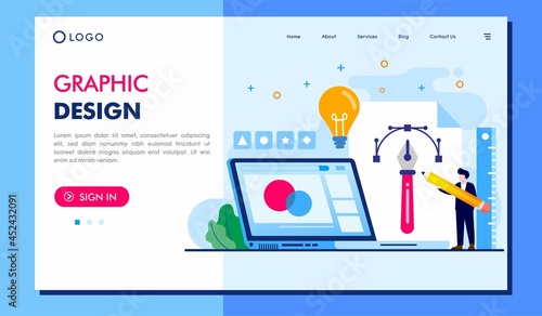 graphic design, freelancer artist, professional, landing page flat illustration template vector