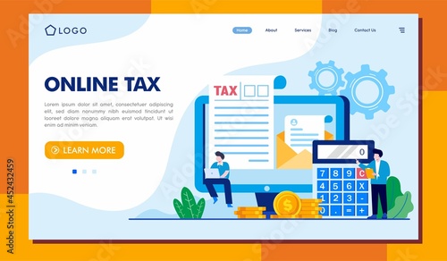 online tax concept, deadline, billing, invoice tax, business profit, landing page flat illustration vector template photo