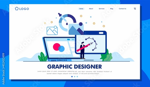graphic design, freelancer artist, professional, landing page flat illustration template vector