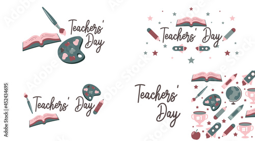 Happy teachers' day illustration vector with soft color flat icon