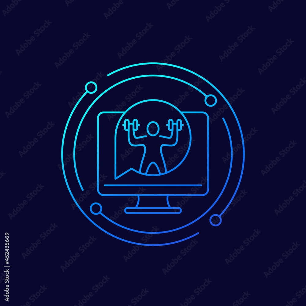 online fitness training line icon, vector online fitness training line icon, vector
