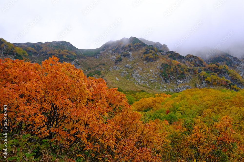 北アルプス　剣岳、立山連峰の秋の風景