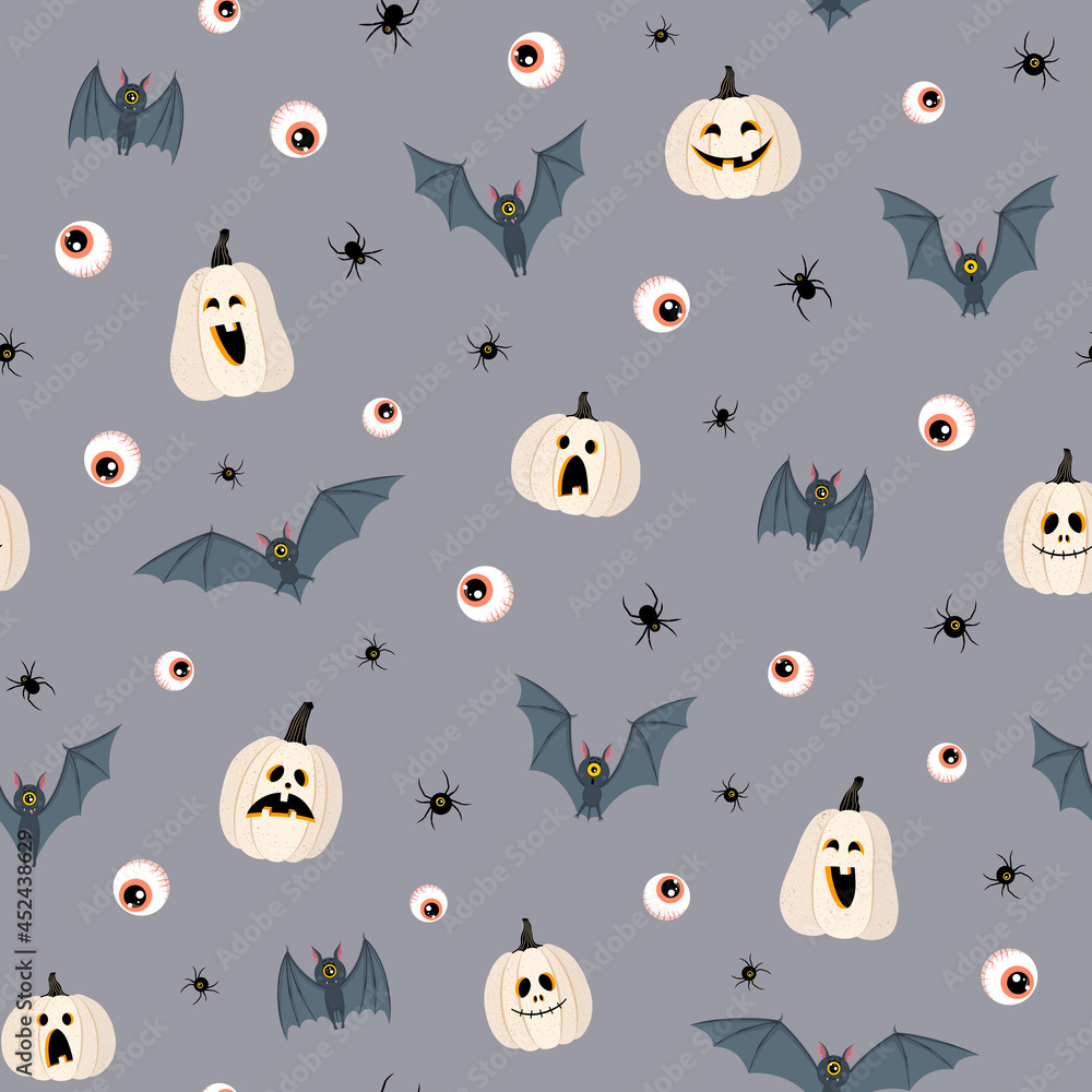 Pattern for Halloween. Pumpkins, bats, spiders, eyes Pattern for Halloween. Pumpkins, bats, spiders, eyes