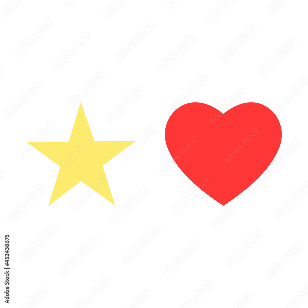 Heart and Star Symbol set isolated flat icon. Heart and Star Symbol set isolated flat icon.