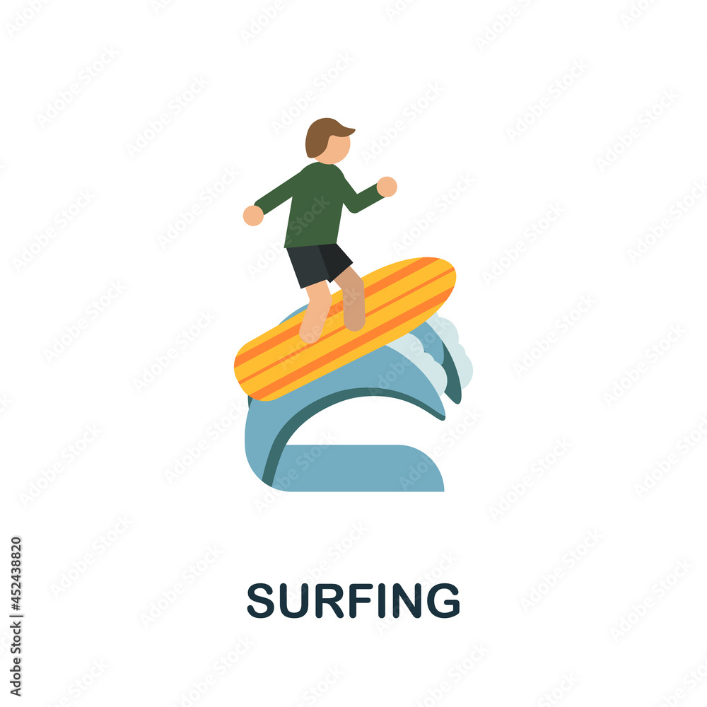 Surfing icon. Flat sign element from extreme sport collection. Creative Surfing icon for web design, templates, infographics and more