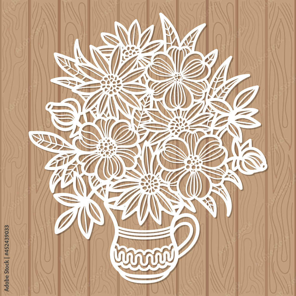 Laser cutting template. Bouquet of flowers . Vector. Stock Vector