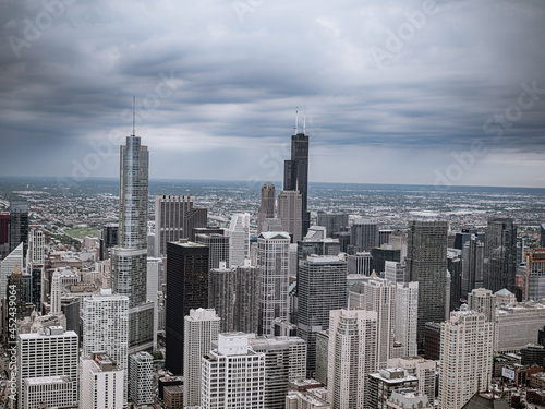 Aerial view over Chicago on a cloudy day - travel photography