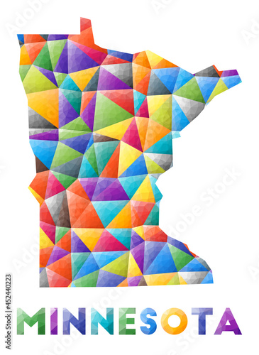 Minnesota - colorful low poly us state shape. Multicolor geometric triangles. Modern trendy design. Vector illustration.