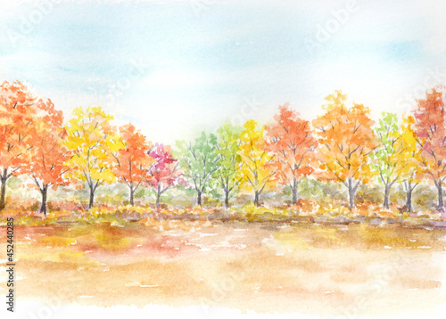 秋の風景　水彩イラスト